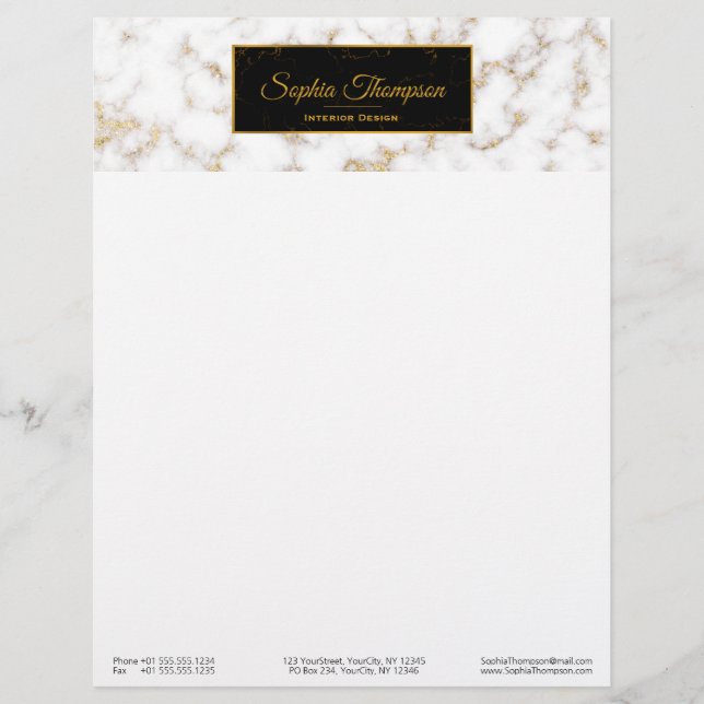 Modern Elegant White Gold Marble Name - Letterhead (Front)