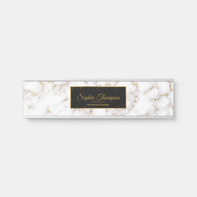 Modern Elegant White Gold Marble Name - Name Plate (Front)