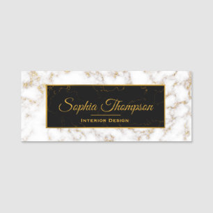 Modern Elegant White Gold Marble Name Name Tag