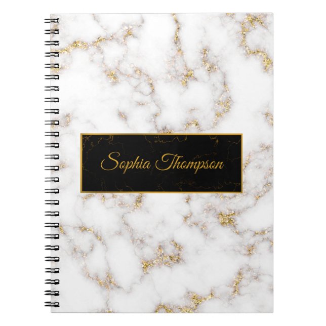 Modern Elegant White Gold Marble Name - Notebook (Front)