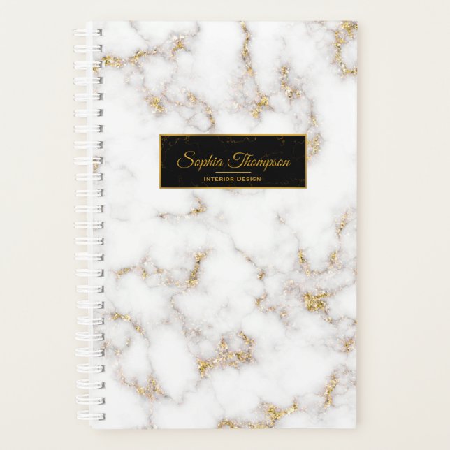 Modern Elegant White Gold Marble Name - Planner (Front)
