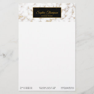 Modern Elegant White Gold Marble Name - Stationery