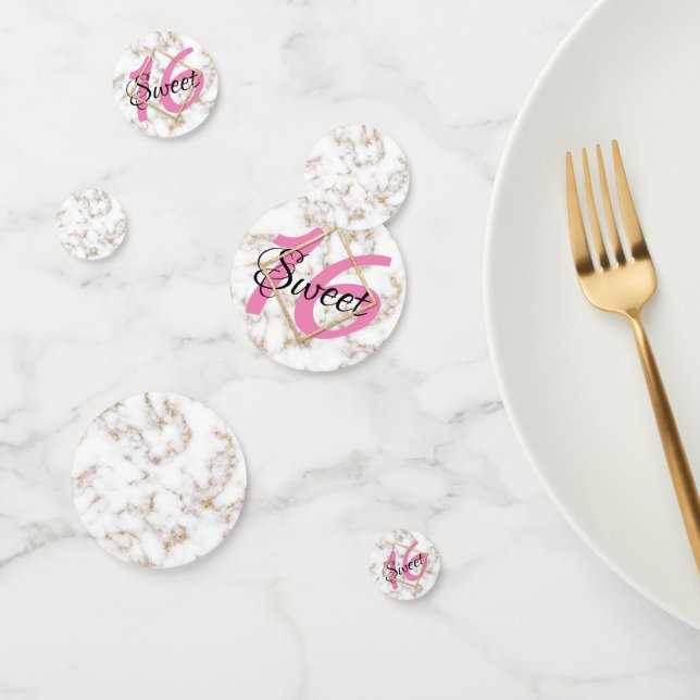 Modern Elegant White Gold Marble Sweet 16 Confetti (Group)