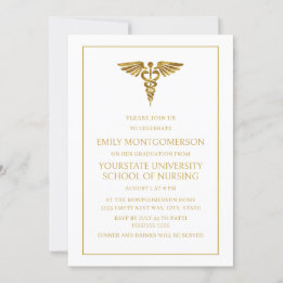 Modern Elegant White Gold Nursing School Graduate Invitation
