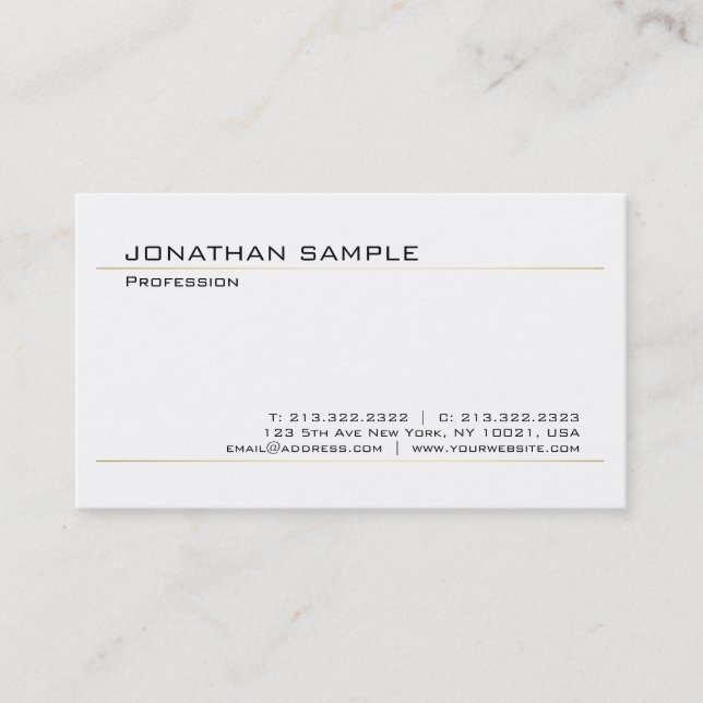 Modern Elegant White Gold Trendy Simple Design Business Card (Front)