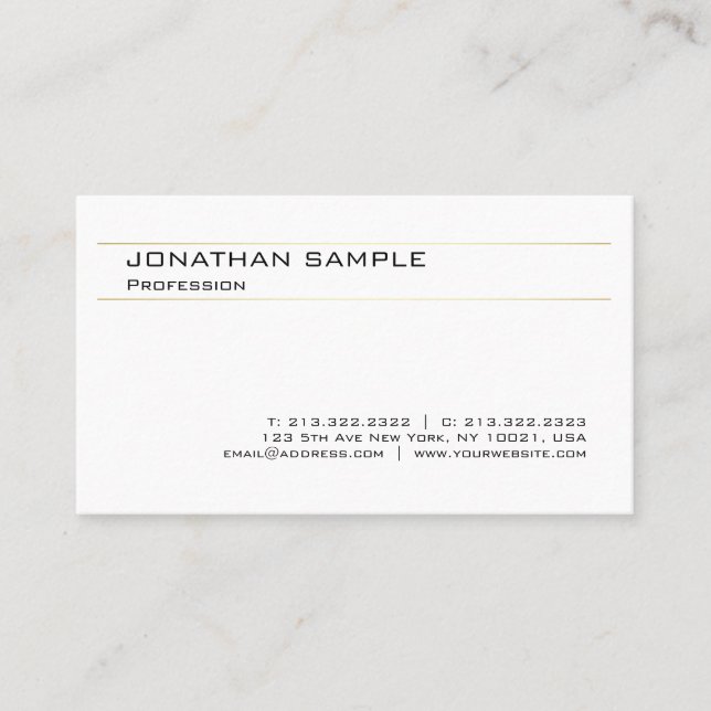 Modern Elegant White Gold Trendy Simple Design Business Card (Front)
