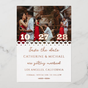 Modern Elegant White Lace Photo Save The Date