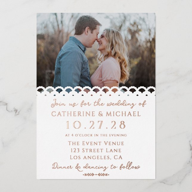 Modern Elegant White Lace Photo Wedding (Front)