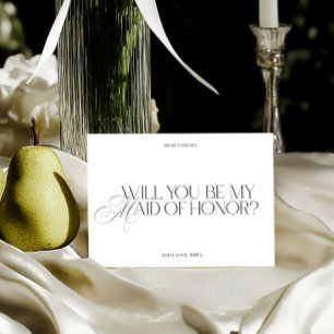 Modern Elegant White Maid of Honor Proposal Card