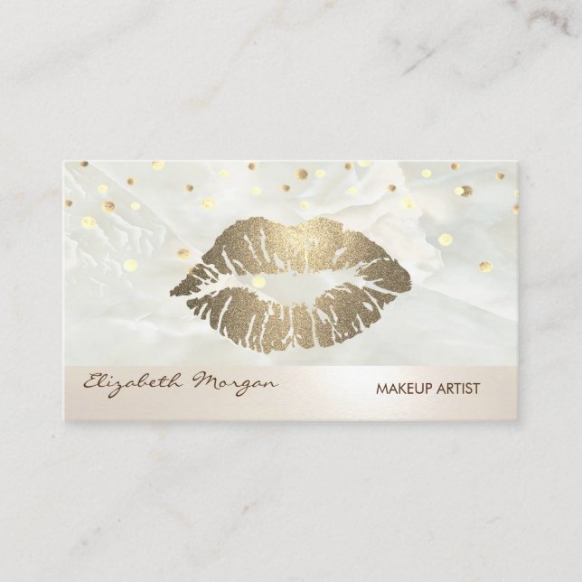 Modern Elegant White Marble  ,Confetti,Lips Business Card (Front)