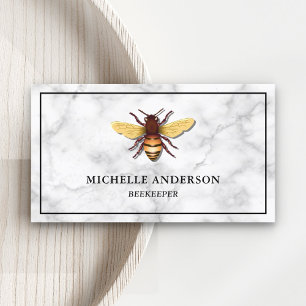 Modern Elegant White Marble Honey Bee Beekeeper Business Card