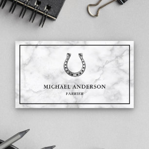 Modern Elegant White Marble Horseshoe Farrier Business Card