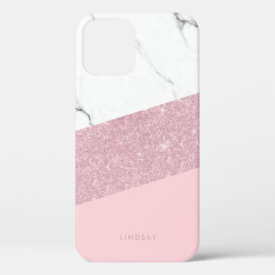 Modern elegant white marble & rose gold glitter  iPhone 12 case
