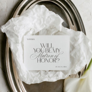 Modern Elegant White Matron of Honour Proposal Car Invitation