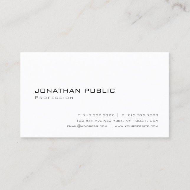Modern Elegant White Minimalist Design Template Business Card (Front)