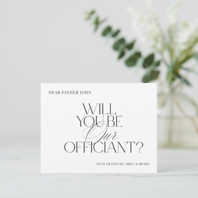 Modern Elegant White Officiant Proposal Card (Standing Front)