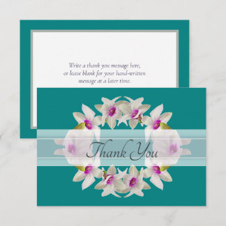 Modern Elegant White Orchid Lei Floral Thank You Card