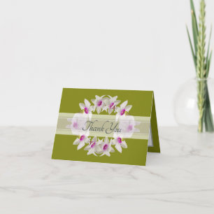 Modern Elegant White Orchid Lei Floral Thank You Card