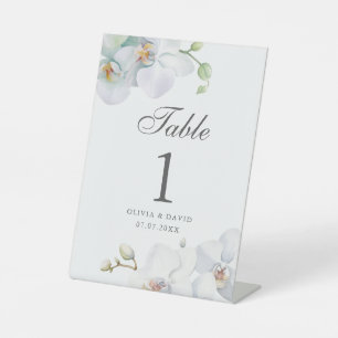 Modern Elegant White Orchid Wedding Table Number Pedestal Sign