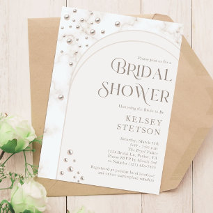 Modern Elegant White Pearls Bridal Shower Invitation