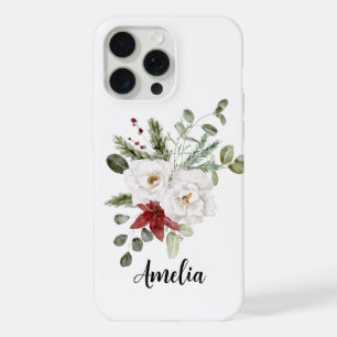 Modern Elegant White Red Green Floral Watercolor iPhone 15 Pro Max Case