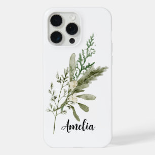 Modern Elegant White Red Green Floral Watercolor iPhone 15 Pro Max Case