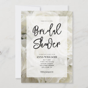 Modern Elegant White Rose Floral Bridal Shower Invitation