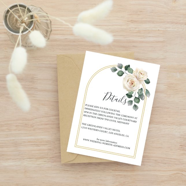 Modern Elegant White Rose & Golden Arch Wedding Enclosure Card (Creator Uploaded)