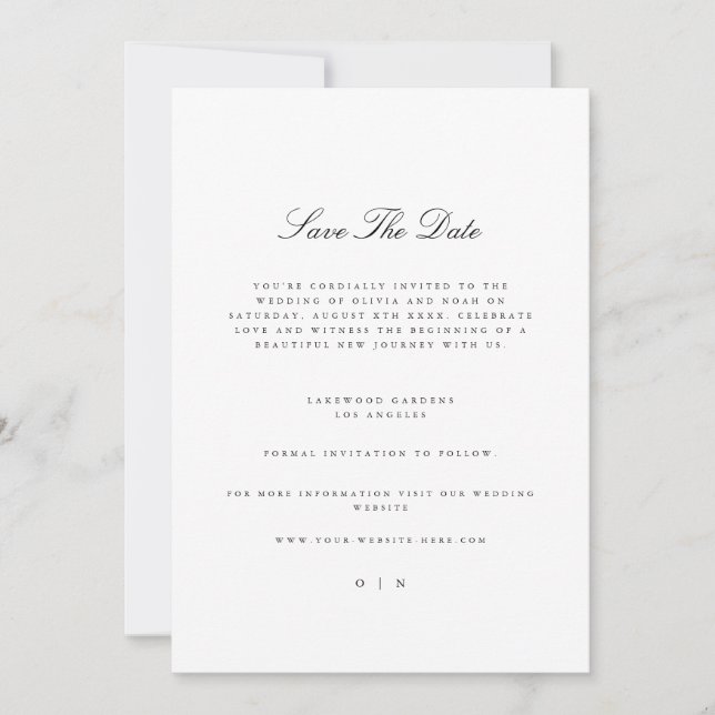 Modern & Elegant White Save The Date Wedding Card (Front)