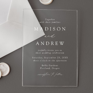 Modern Elegant White Script Wedding Acrylic Invitations