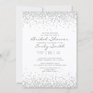 Modern Elegant White Silver Glitter Bridal Shower Invitation