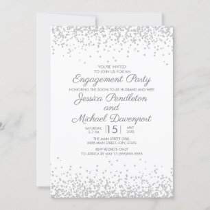 Modern Elegant White Silver Glitter Engagement Invitation