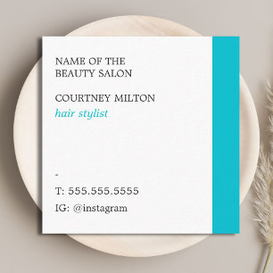 Modern Elegant White Turquoise Scissors Hair  Square Business Card