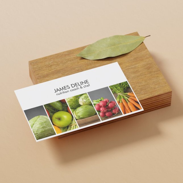 Modern Elegant White Vegetables Nutritionist Chef Business Card (Creator Uploaded)
