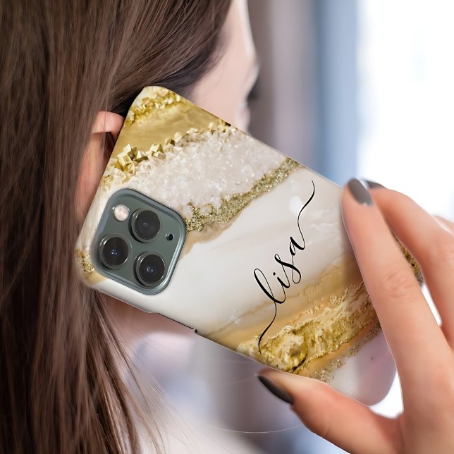 Modern Elegant WhiteGold Marble Personalised Name  Case-Mate iPhone Case (Creator Uploaded)