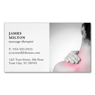 Modern Elegant Whitw Photo Massage Therapist Magnetic Business Card