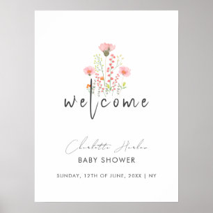 Modern Elegant Wildflowers Baby Shower Welcome Poster