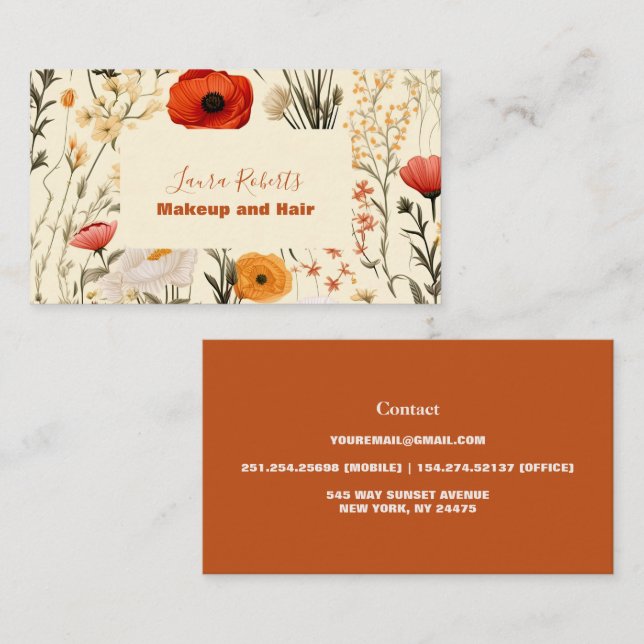 Modern Elegant Wildflowers Floral  Business Card (Front/Back)