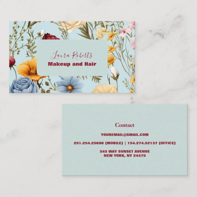 Modern Elegant Wildflowers Floral  Business Card (Front/Back)