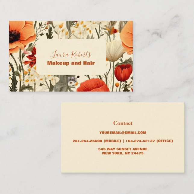 Modern Elegant Wildflowers Floral  Business Card (Front/Back)