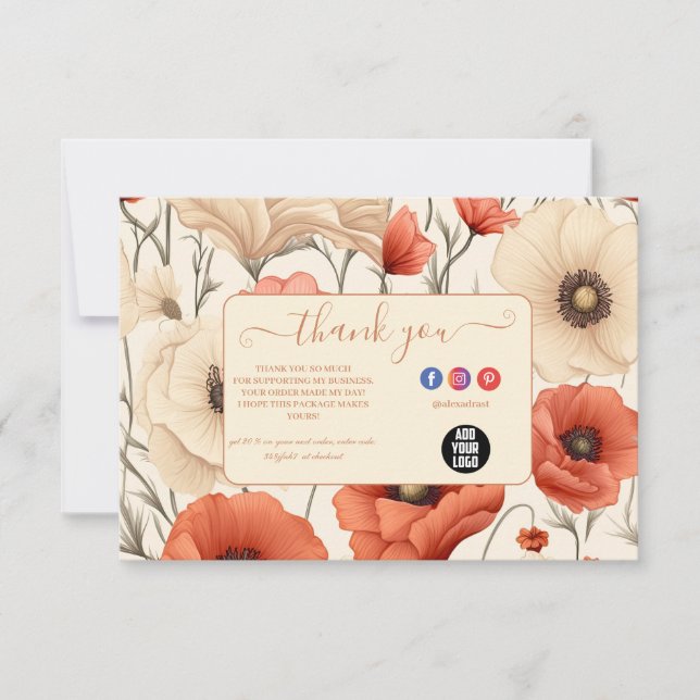 Modern Elegant Wildflowers Floral  Thank You Card (Front)