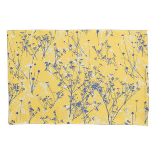 Modern Elegant Wildflowers on Mustard Yellow Pillowcase