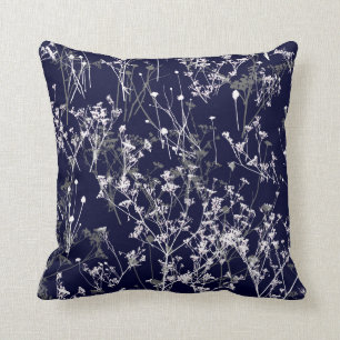 Modern Elegant Wildflowers on Navy Blue Cushion