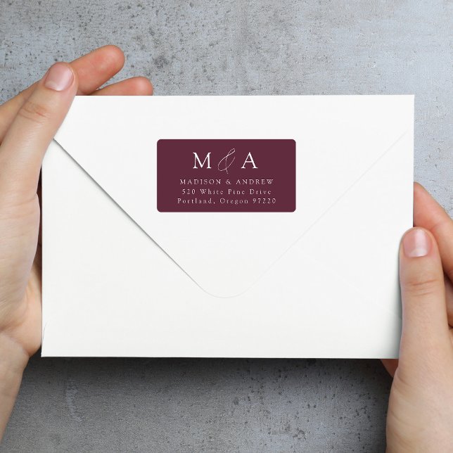 Modern Elegant Wine Monogram Return Address Label (Creator Uploaded)