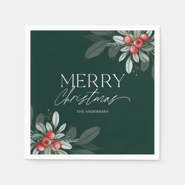 Modern Elegant Winter Greenery Christmas Party Napkin (Front)