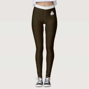 Modern Elegant Women Brown Gray Clover Stripes Fun Leggings