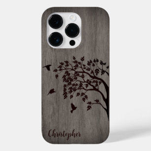 Modern elegant wood - tree and a crow - wooden Case-Mate iPhone 14 pro case