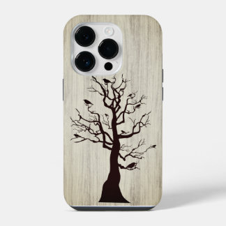 Modern elegant wood - tree and a crow - wooden iPhone 14 pro case