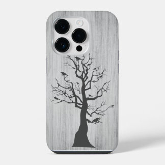 Modern elegant wood - tree and a crow - wooden iPhone 14 pro case