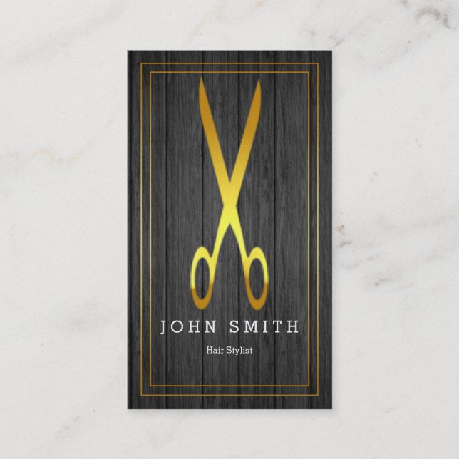 Modern Elegant Wooden Faux Gold Hair Stylist Business Card (Front)